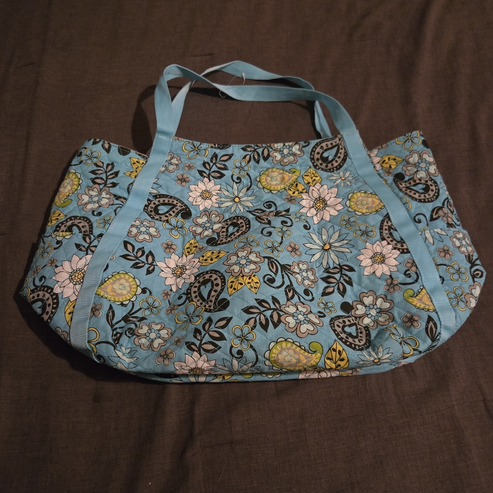 Blue Quilted Floral Tote Bag | Lightweight Everyday Shoulder Bag